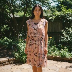 J. Crew Pink and Black Midi Dress